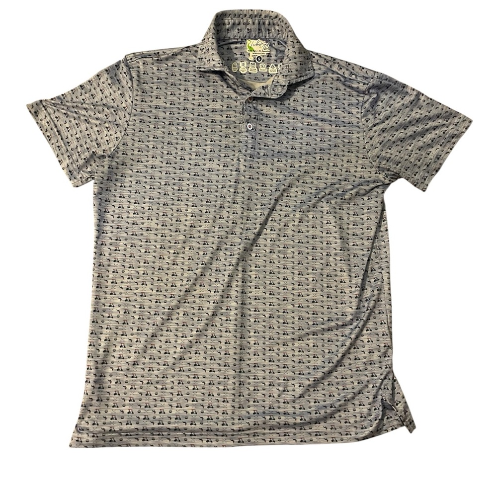 TailorByrd Performance Golf Polo Blue Golf Cart Print Size Small Athletic Fit‎